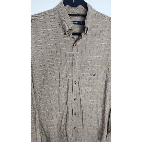 Nautical Mens Long Sleeve Button Down Plaid Brown Shirt M cotton - Picture 2 of 7